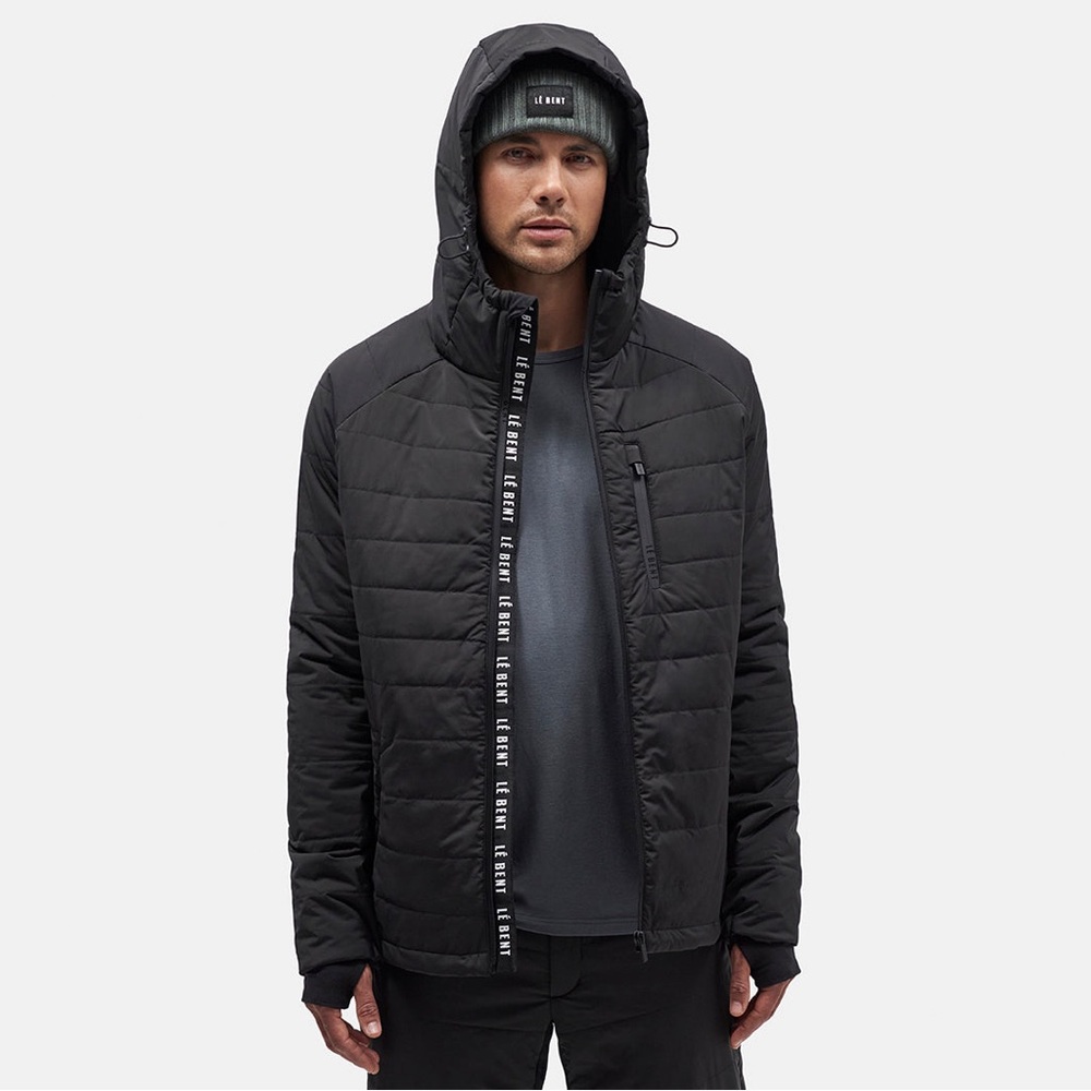 Le Bent Mns Black Mid Layer Pramecou Wool Insulated Hooded ZipUp Jacket Sz M
